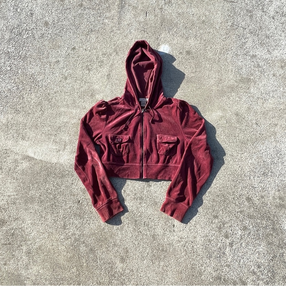 Arizona Jean Company Burgundy Cropped Hoodie Jacket